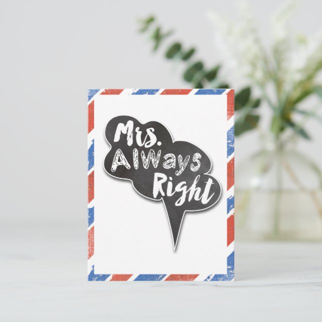 Red White and Blue Mrs. Always Right Postcard (Standing Front)