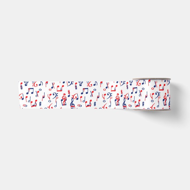 Red white and blue music satin ribbon (Front)