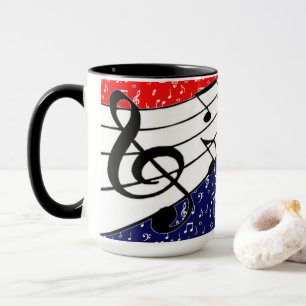 Red white and blue music theme mug