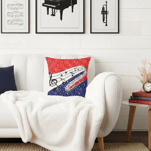 Red white and blue music throw pillow