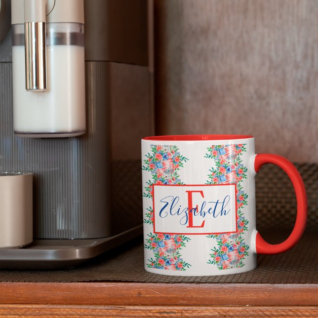 Red White And Blue Name Monogram 4th Of July Mug (Creator Uploaded)