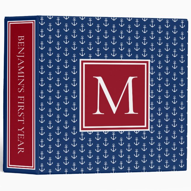 Red White and Blue Nautical First Year Monogram Binder (Front/Spine)