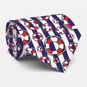 Red White and Blue Nautical Lifebelts Patterned Tie