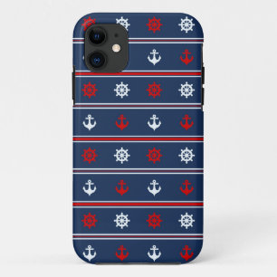 Red White And Blue Nautical Pattern iPhone 11 Case