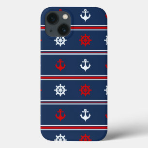 Red White And Blue Nautical Pattern iPhone 13 Case