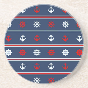 Red White And Blue Nautical Pattern Coaster