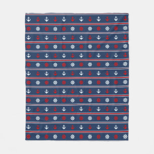 Red White And Blue Nautical Pattern Fleece Blanket