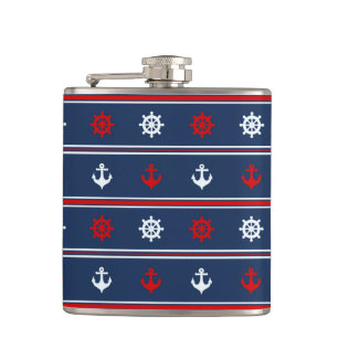 Red White And Blue Nautical Pattern Hip Flask