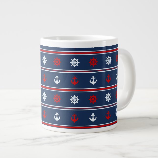 Red White And Blue Nautical Pattern Large Coffee Mug (Front Right)