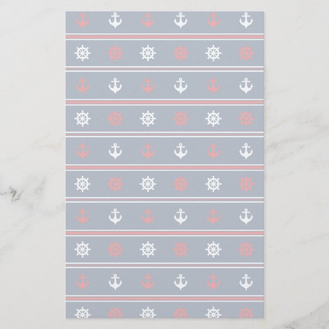 Red White And Blue Nautical Pattern Stationery (Front)