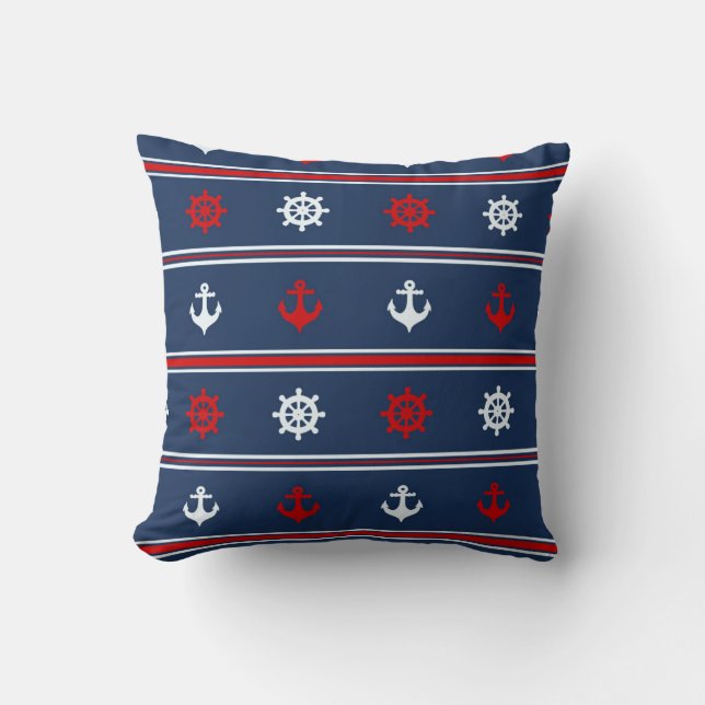 Red White And Blue Nautical Pattern Throw Pillow (Front)