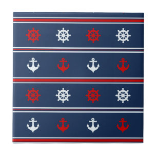 Red White And Blue Nautical Pattern Tile