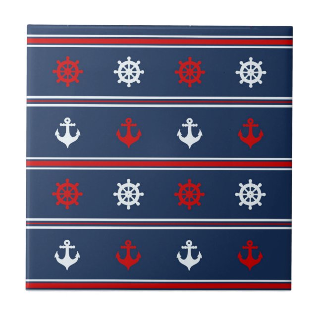 Red White And Blue Nautical Pattern Tile (Front)