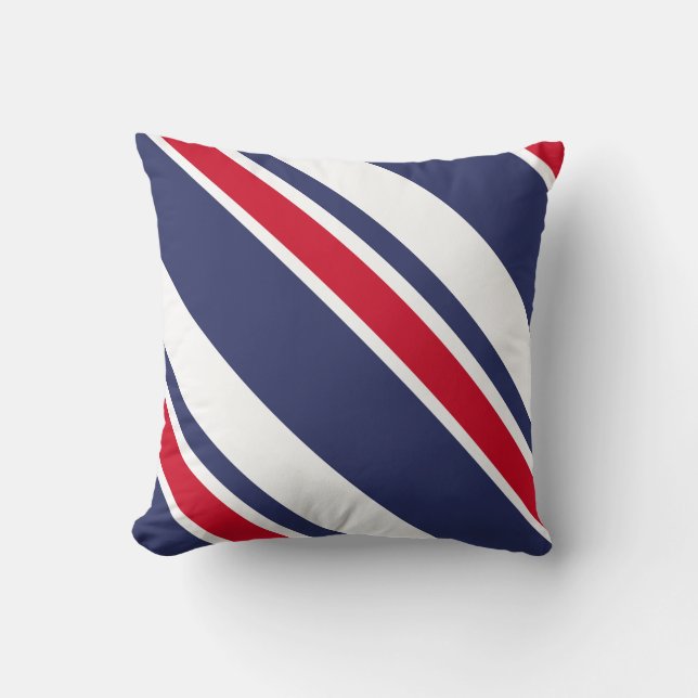 Red White and Blue Nautical Stripes Throw Pillow (Front)