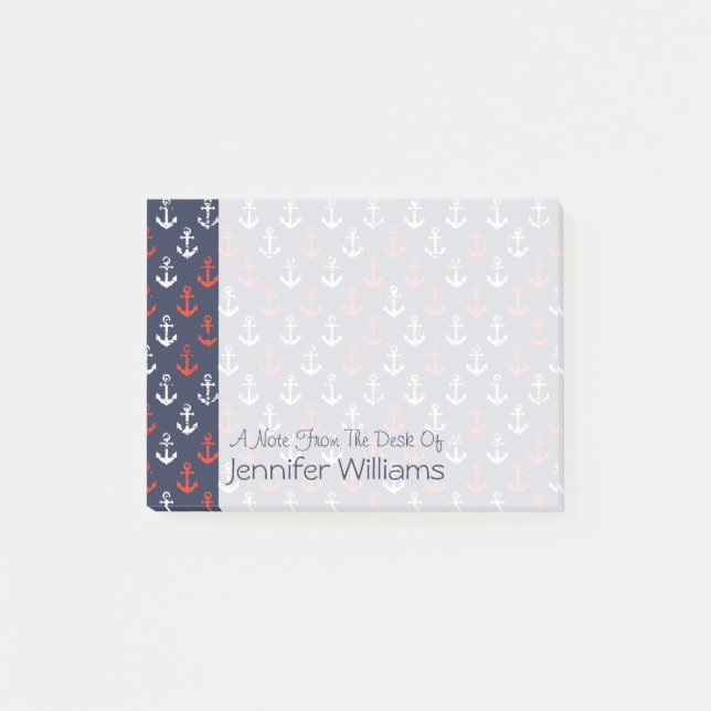 Red White And Blue Navy Pattern | Add Your Name Post-it Notes (Front)