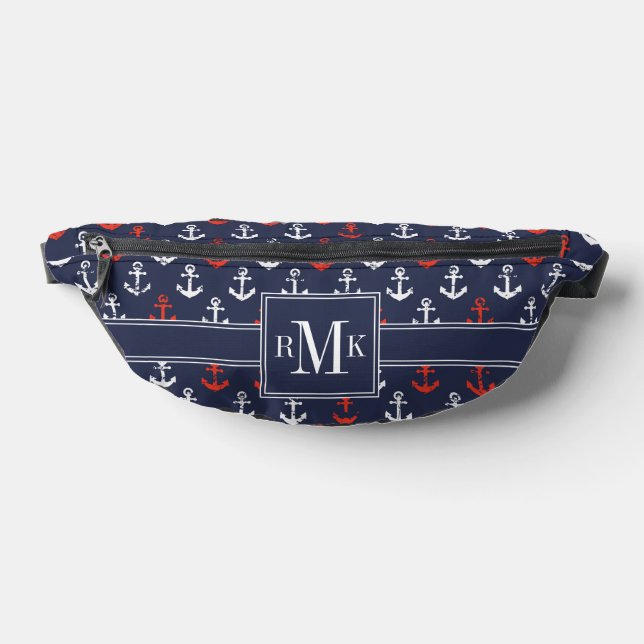 Red White And Blue Navy Pattern Fanny Pack (Lay Down)