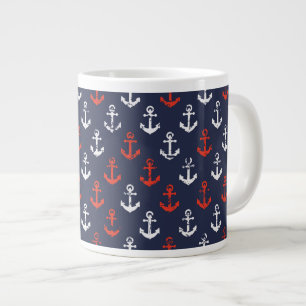 Red White And Blue Navy Pattern Large Coffee Mug