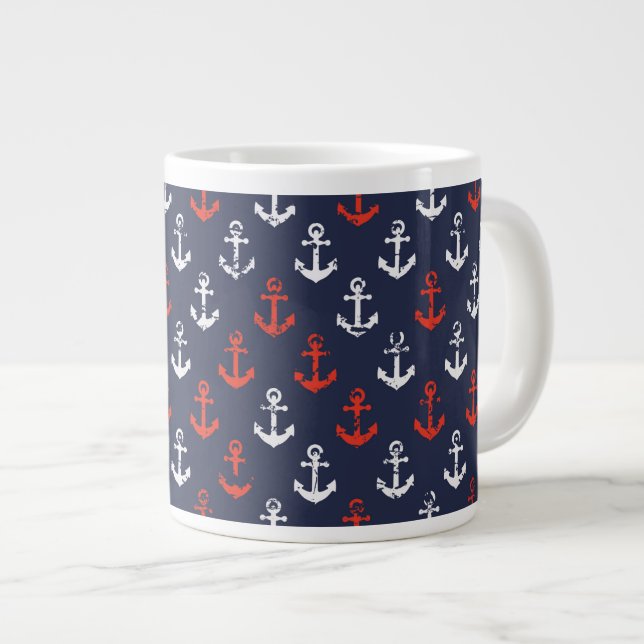 Red White And Blue Navy Pattern Large Coffee Mug (Front Right)