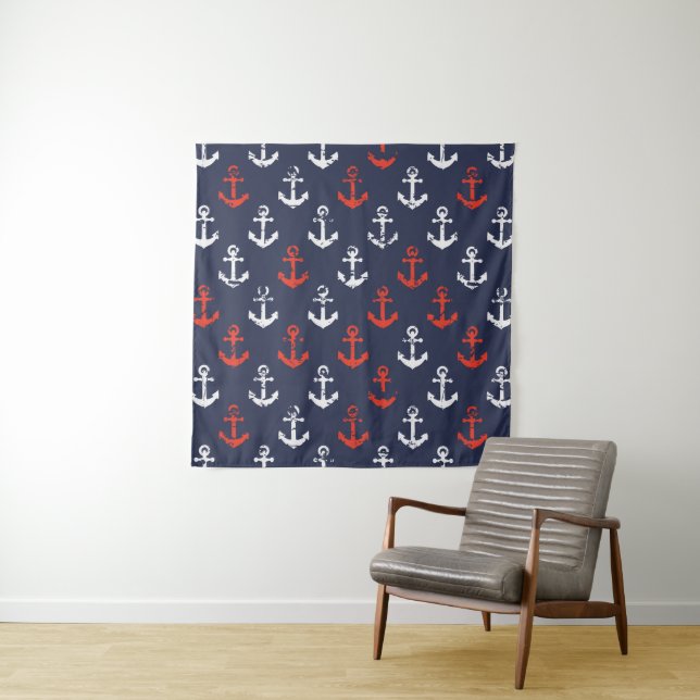 Red White And Blue Navy Pattern Tapestry (In Situ (Horizontal))