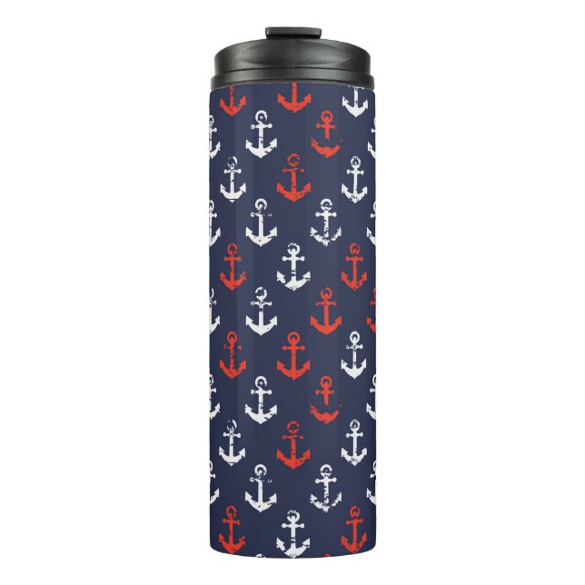 Red White And Blue Navy Pattern Thermal Tumbler (Front)