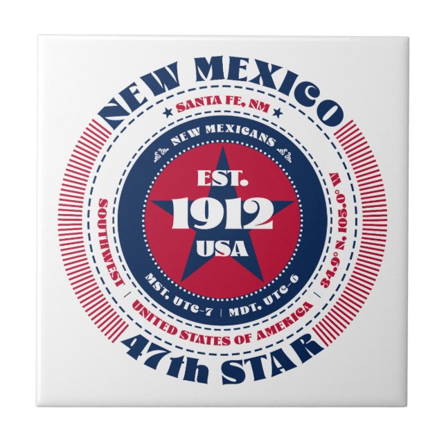 Red, White, and Blue New Mexico Ceramic Tile (Front)