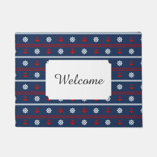 Red White And Blue Ocean Pattern   Add Your Text Doormat