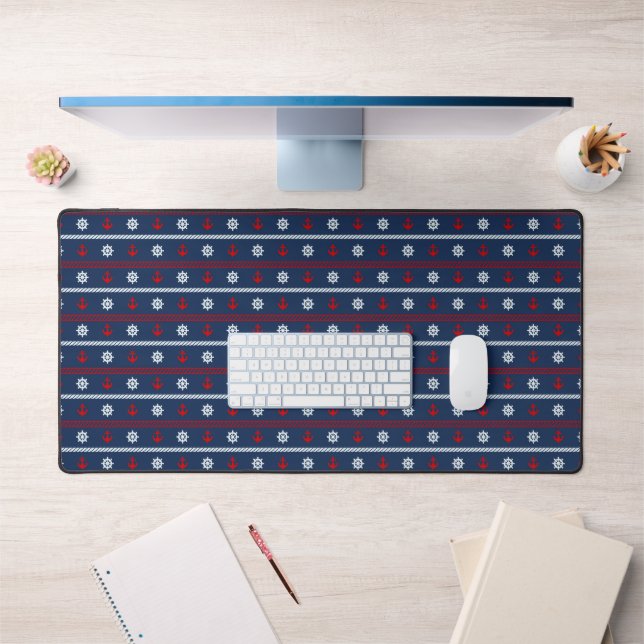 Red White And Blue Ocean Pattern Desk Mat (Office 1)