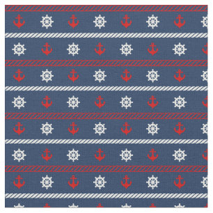 Red White And Blue Ocean Pattern Fabric