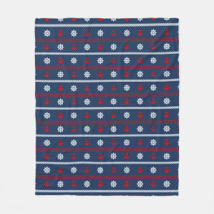 Red White And Blue Ocean Pattern Fleece Blanket