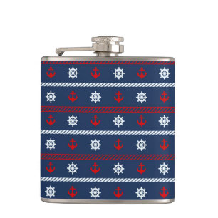 Red White And Blue Ocean Pattern Hip Flask