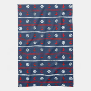 Red White And Blue Ocean Pattern Kitchen Towel