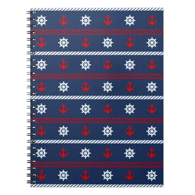 Red White And Blue Ocean Pattern Notebook (Front)