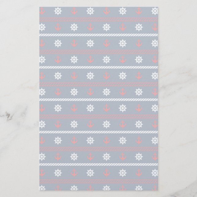 Red White And Blue Ocean Pattern Stationery (Front)