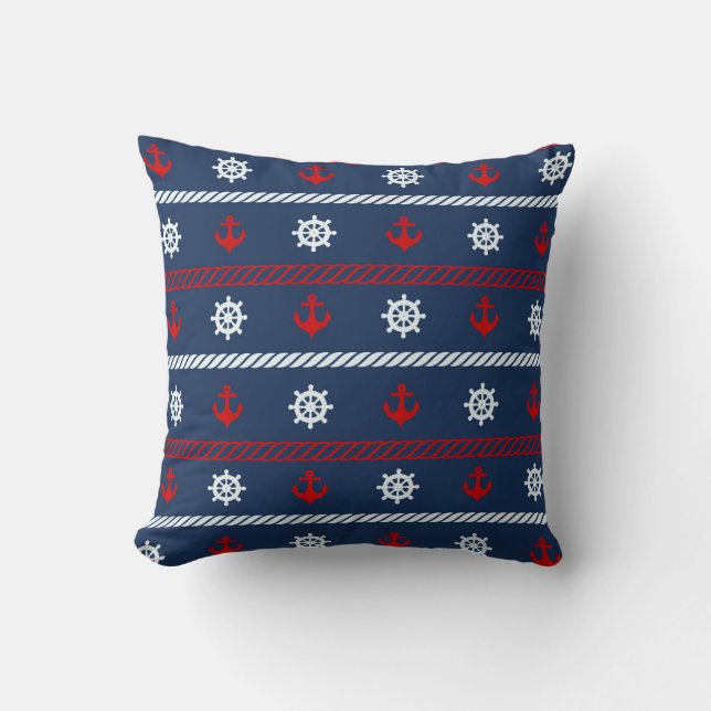 Red White And Blue Ocean Pattern Throw Pillow (Front)