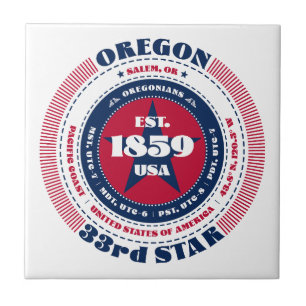 Red, White, and Blue Oregon Ceramic Tile