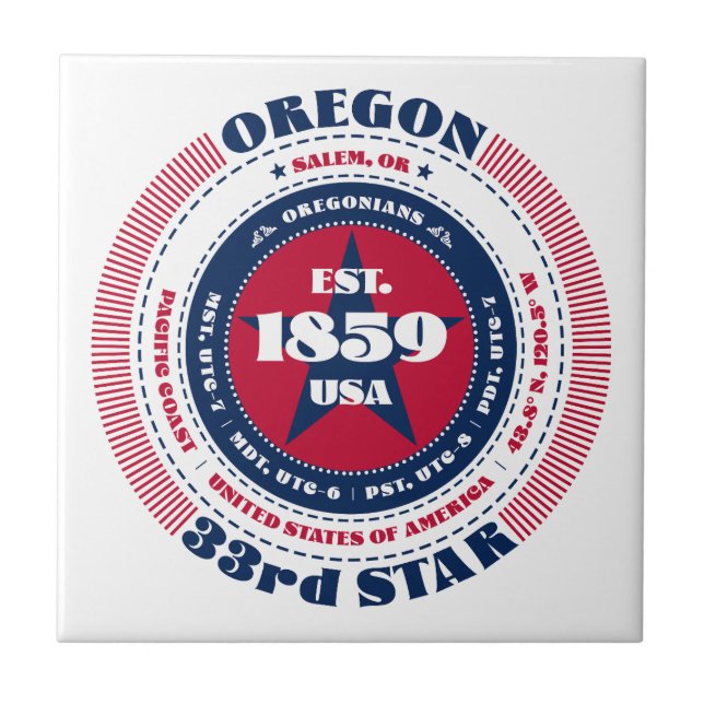 Red, White, and Blue Oregon Ceramic Tile (Front)