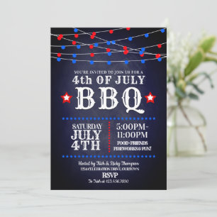 Red, White and Blue Party Lights 4th of July Party Invitation