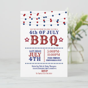 Red, White and Blue Party Lights 4th of July Party Invitation