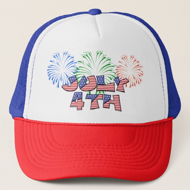 Red, White and Blue Patriotic American Flag Baseba Trucker Hat (Front)