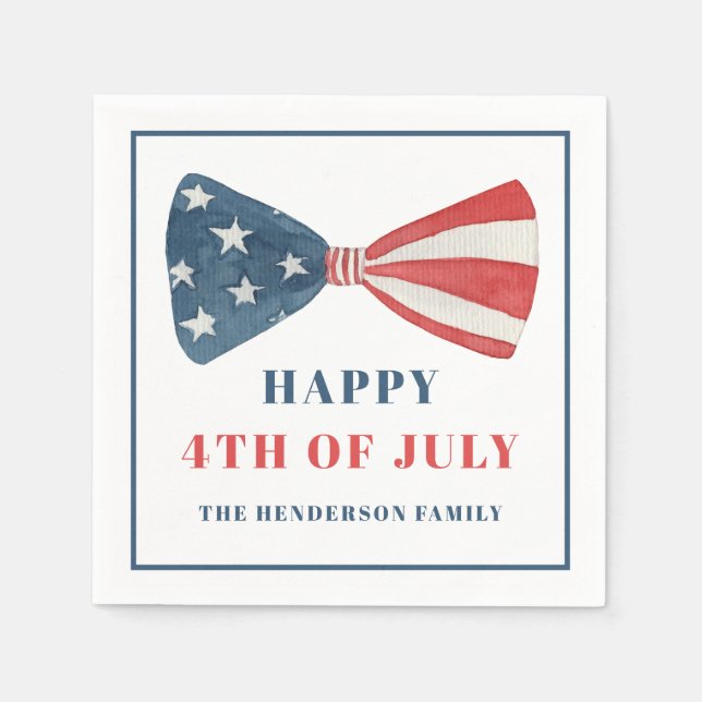 Red, White And Blue Patriotic Bow 4th Of July Napkin (Front)