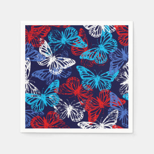 Red White and Blue Patriotic Butterfly Pattern Napkin