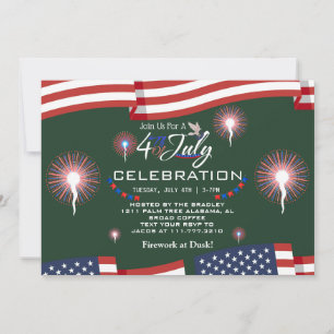 Red White and Blue Patriotic Firework 4th of July Invitation