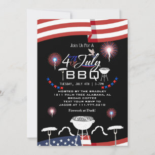 Red White and Blue Patriotic Firework 4th of July  Invitation