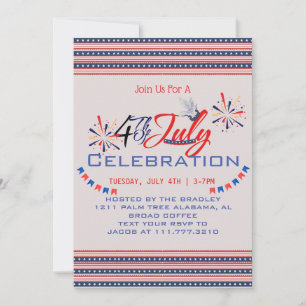 Red White and Blue Patriotic Firework 4th of July Invitation
