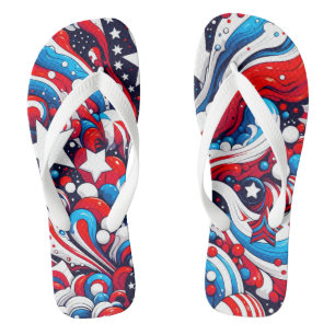 Red, White and Blue Patriotic Fourth of July  Flip Flops