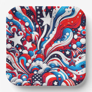 Red, White and Blue Patriotic Fourth of July  Paper Plate