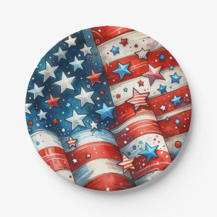 Red, White and Blue Patriotic Fourth of July Party Paper Plate