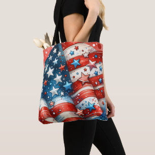 Red, White and Blue Patriotic Fourth of July Tote Bag