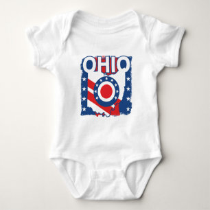 Red White and Blue Patriotic Grunge Ohio Baby Bodysuit