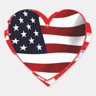 Red, White and Blue Patriotic Heart Shaped Sticker